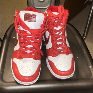 Nike Red and White High-Top Sneakers